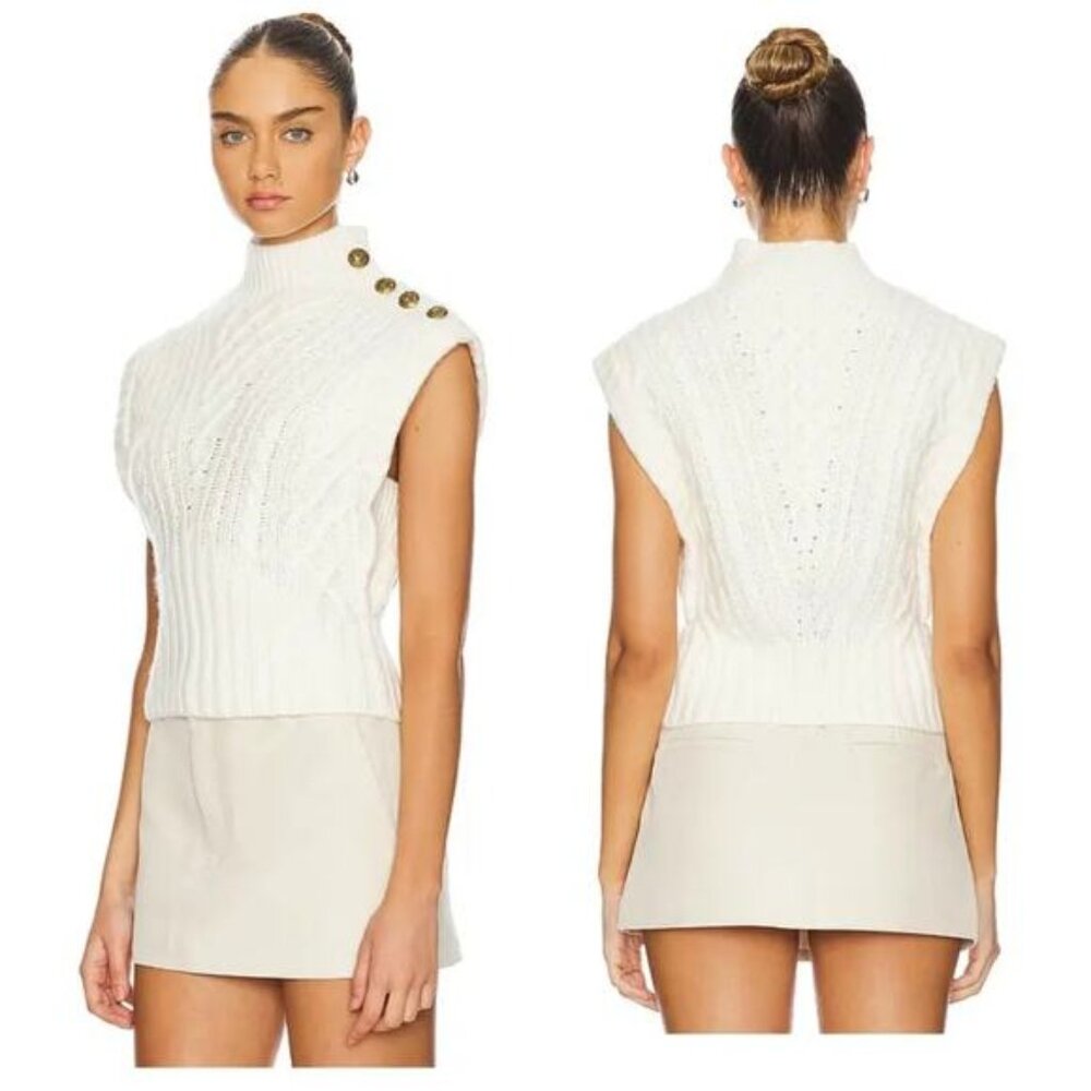 NEW Veronica Beard Holton Cable Knit Wool Sleeveless Vest White Size: Small